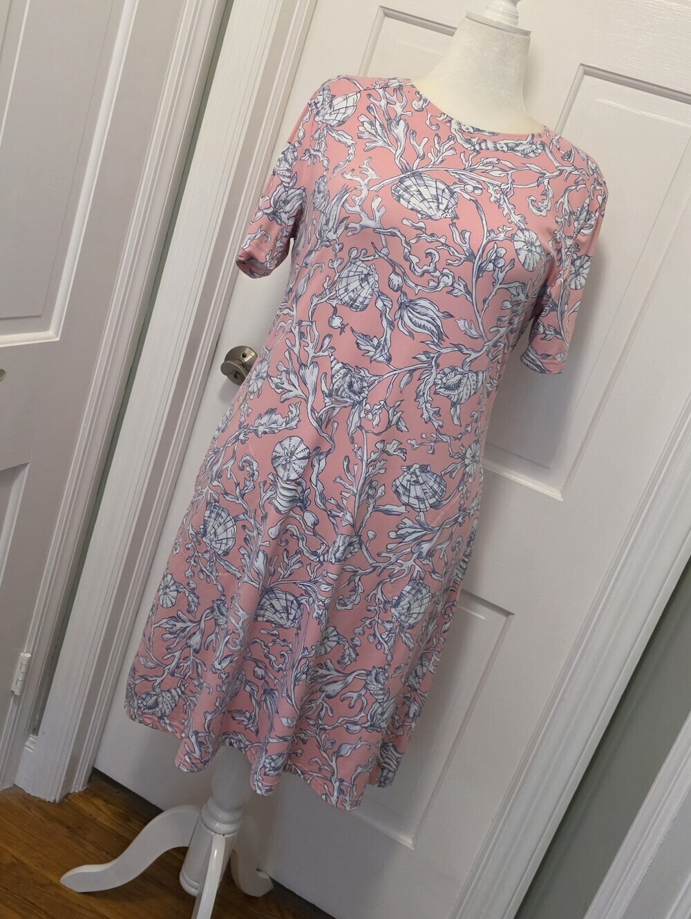 Barbara Gerwit Shells Pattern Print Short-Sleeve A-Line Dress Size XL